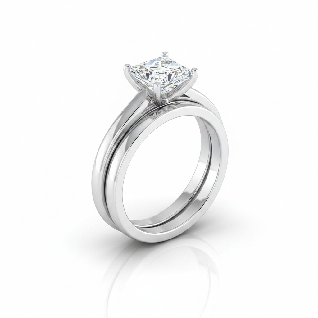 The Rosalie Matching Wedding Band, Princess in 18K White Gold