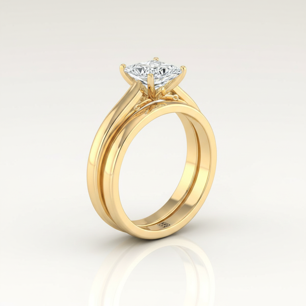 The Rosalie Matching Wedding Band, Princess in 18K Yellow Gold