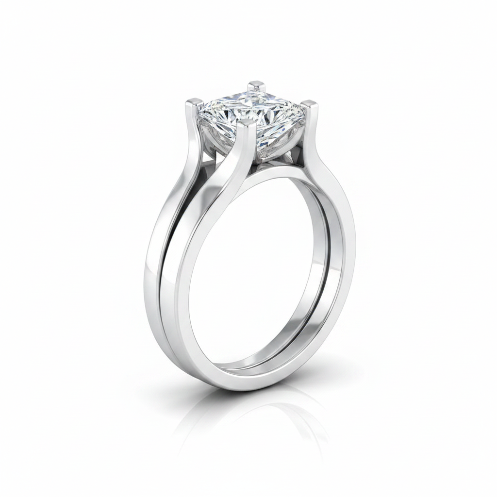 The Rosemary Matching Wedding Band, Princess in 18K White Gold