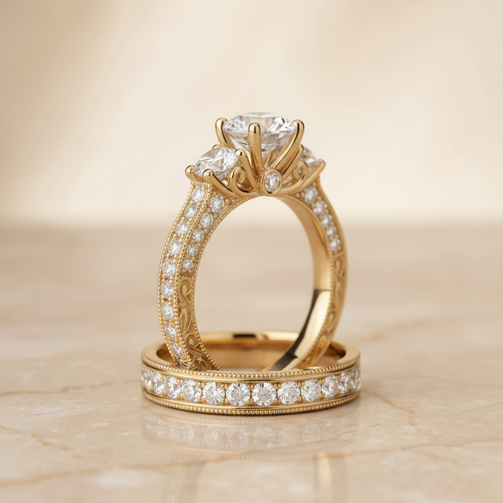 The Rosie Matching Wedding Band, Round in 18K Yellow Gold