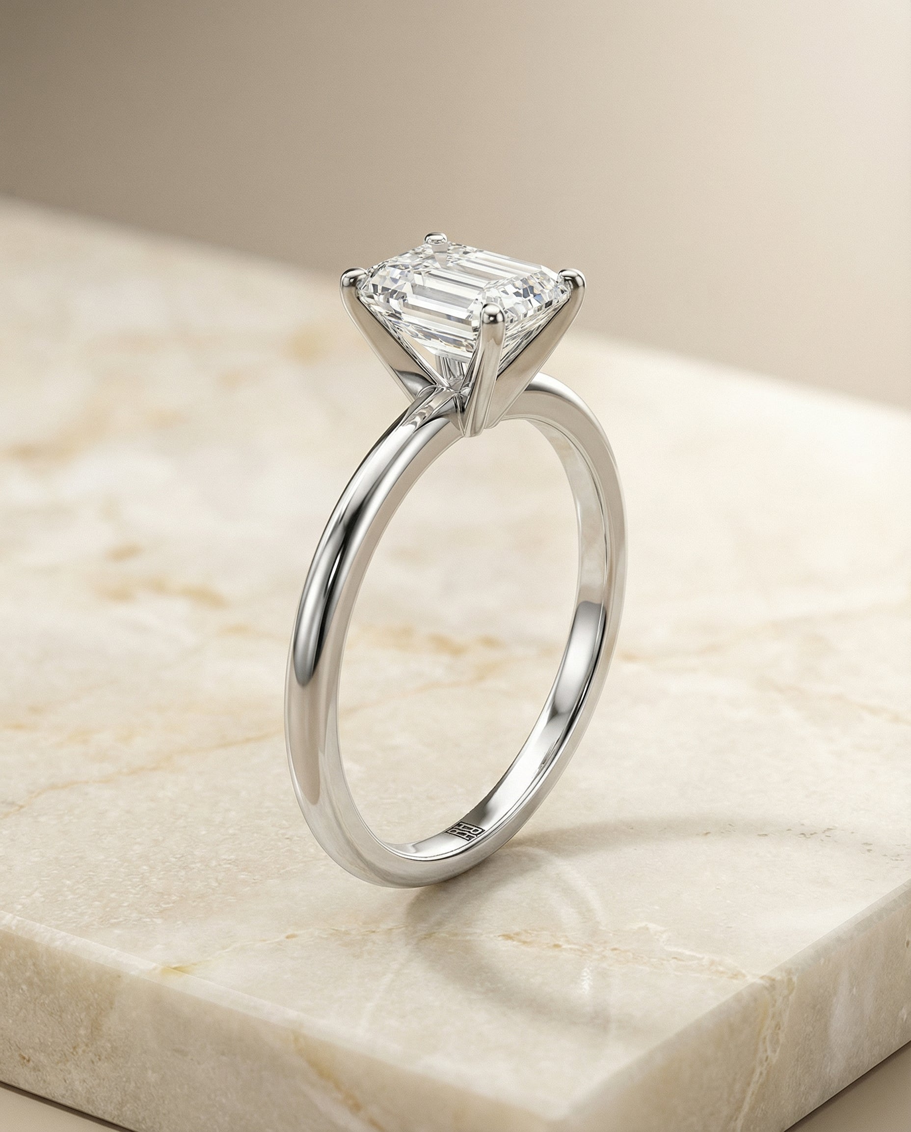 Comfort Fit Claw Prong Solitaire Cut styling on The Floria emerald engagement ring setting | RockHer