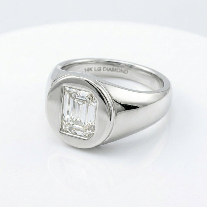 Women's Round lab-grown diamond letter signet ring in 14K White Gold, letter D, product photography