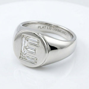 Women's Round lab-grown diamond letter signet ring in Platinum, letter E, product photography