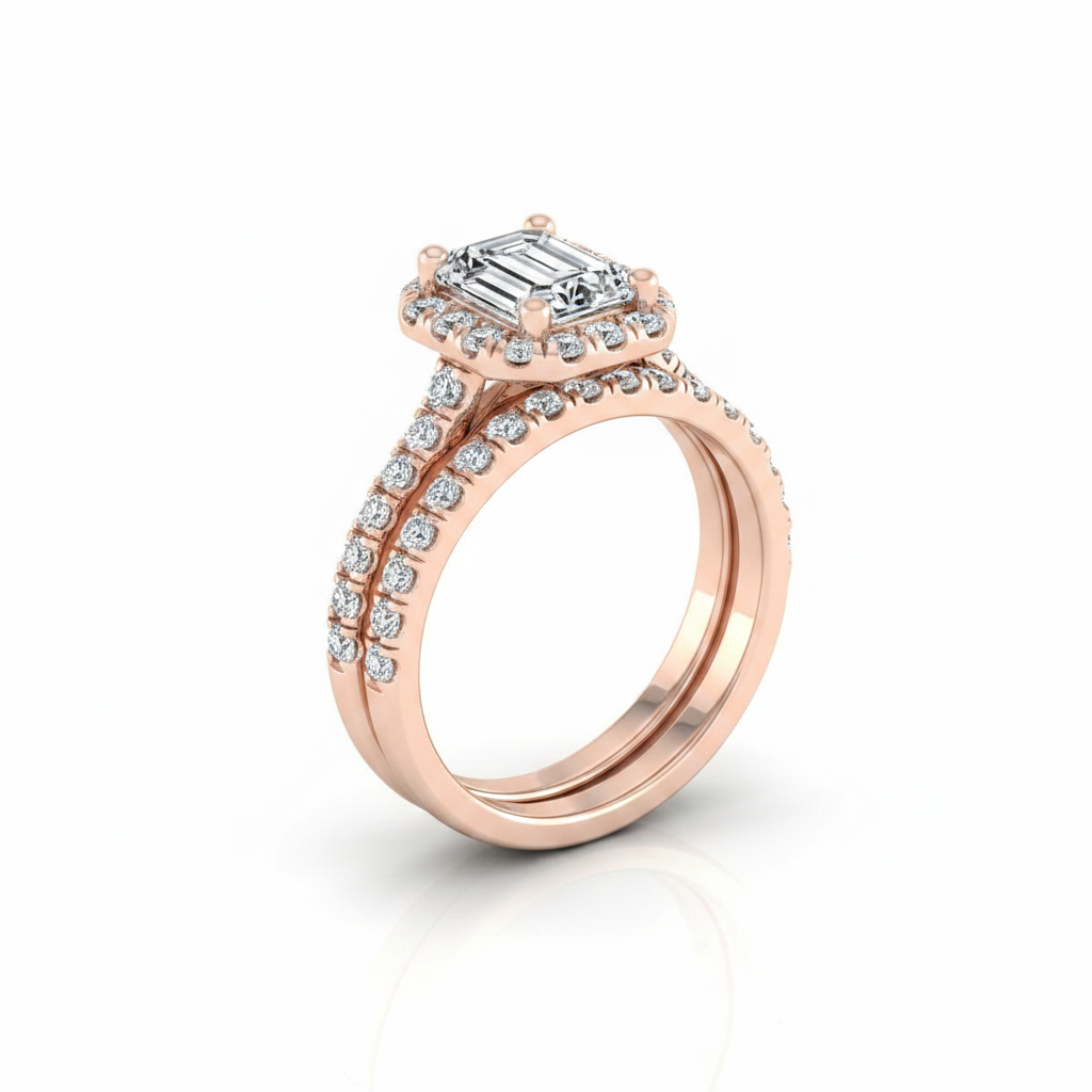 The Sade Matching Wedding Band, Emerald in 14K Rose Gold
