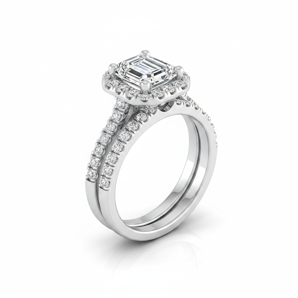 The Sade Matching Wedding Band, Emerald in 18K White Gold