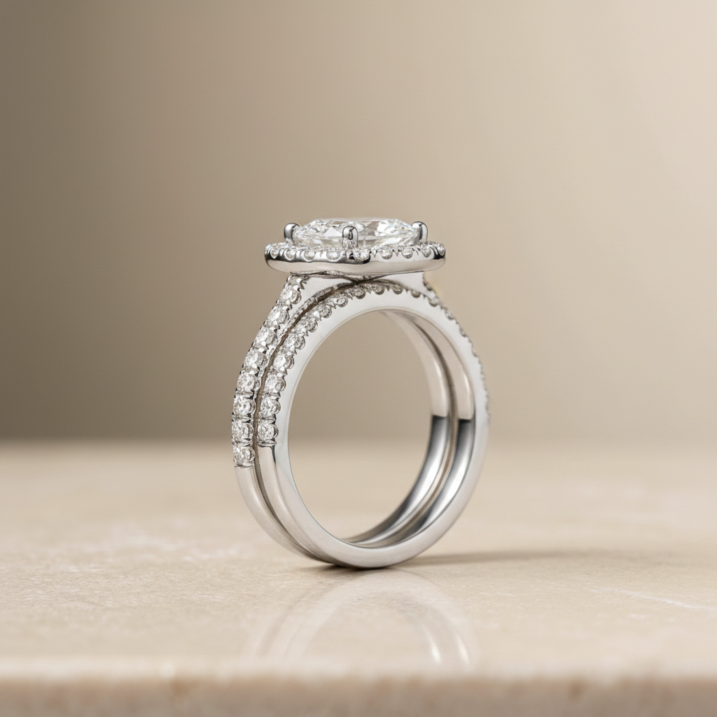 The Sade Matching Wedding Band, Oval in 18K White Gold