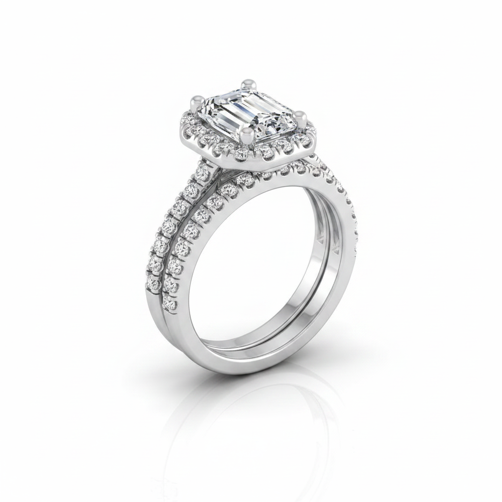 The Sade Matching Wedding Band, Emerald in Platinum