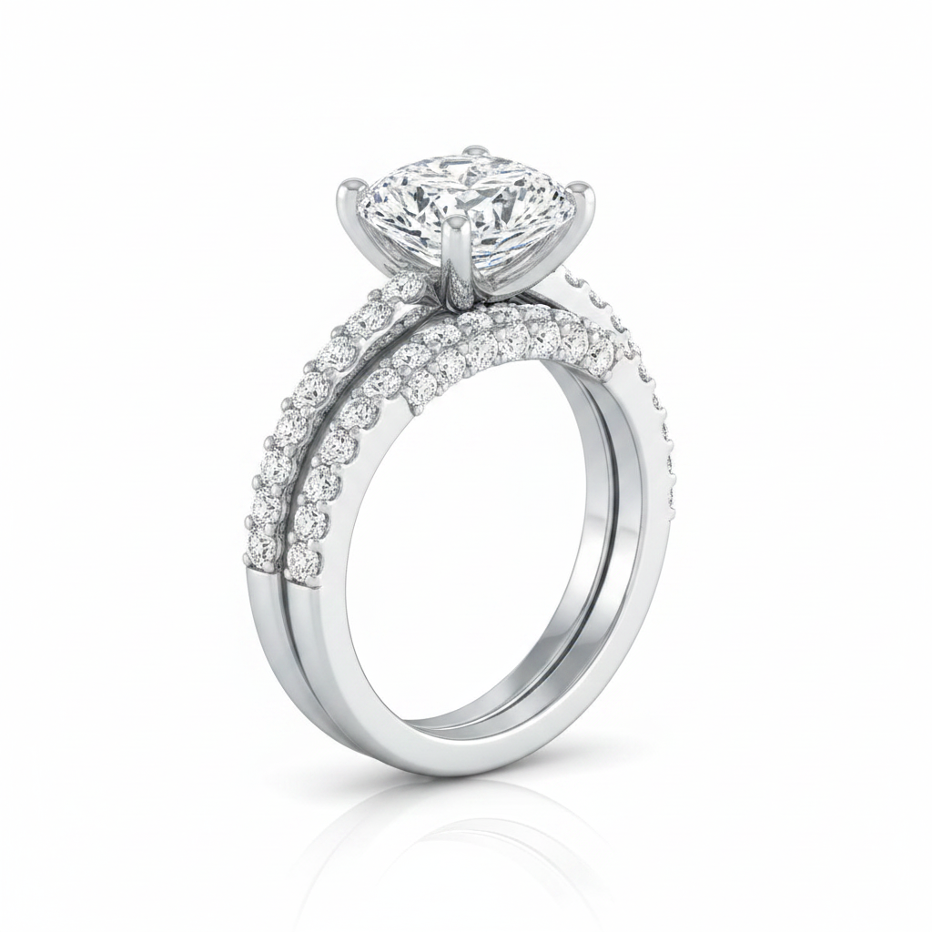 The Sadie Matching Wedding Band, Cushion in Platinum