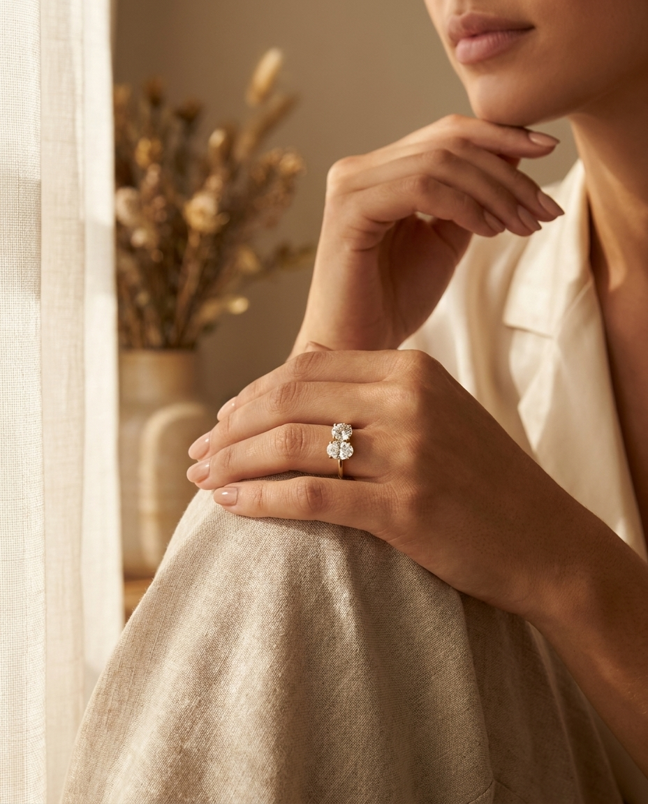 The Sasha engagement ring setting in 14K Rose Gold, select toi et moi design | RockHer