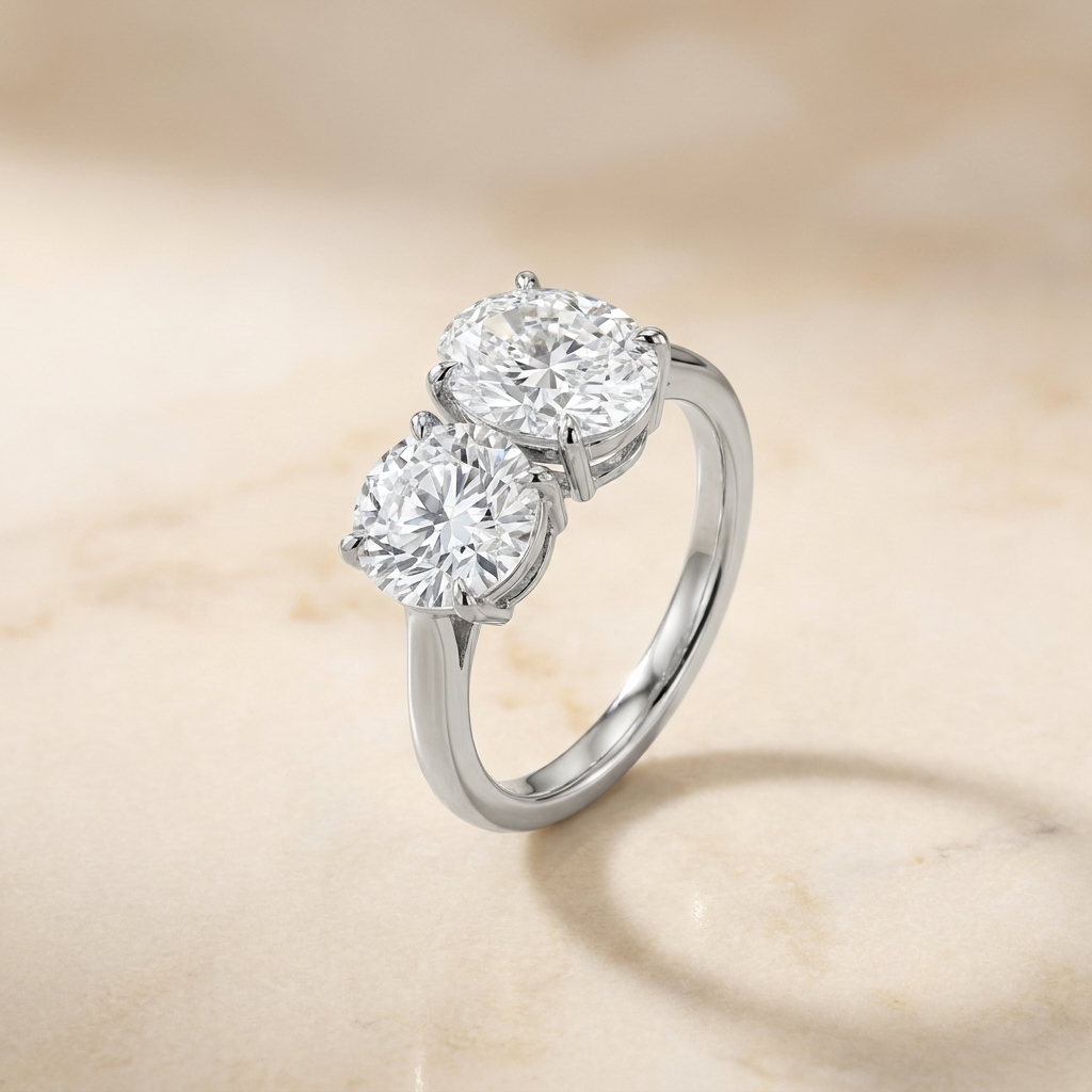 Select Toi et Moi Lab Diamond styling on The Sasha round engagement ring setting | RockHer