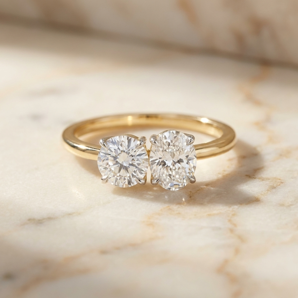 Round Brilliant, Platinum Sasha Toi et Moi Select Round & Oval Lab Diamond Engagement Ring, prong setting | RockHer