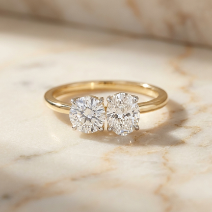 Round Brilliant, Platinum Sasha Toi et Moi Select Round & Oval Lab Diamond Engagement Ring, prong setting | RockHer