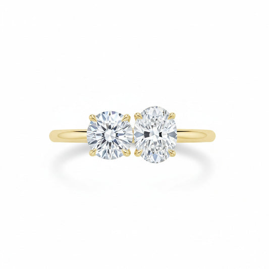 Sasha Toi et Moi Round & Oval engagement ring setting, yellow gold
