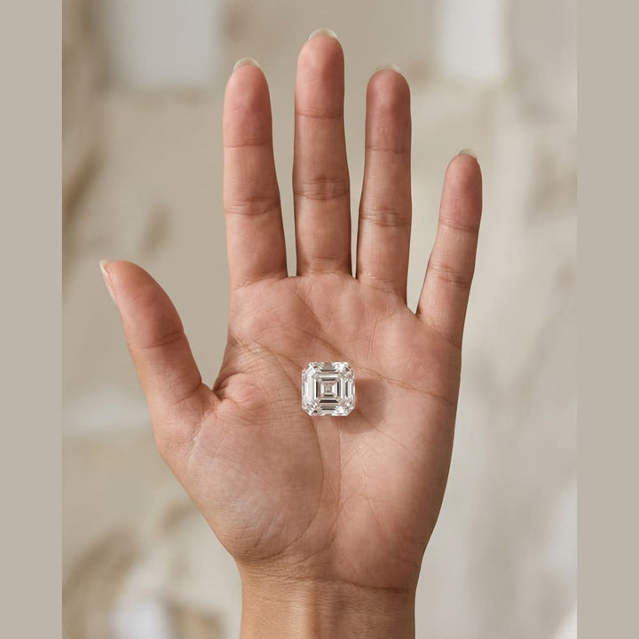 1-3/4 Carat Asscher Lab Grown Diamond — true-scale on open palm