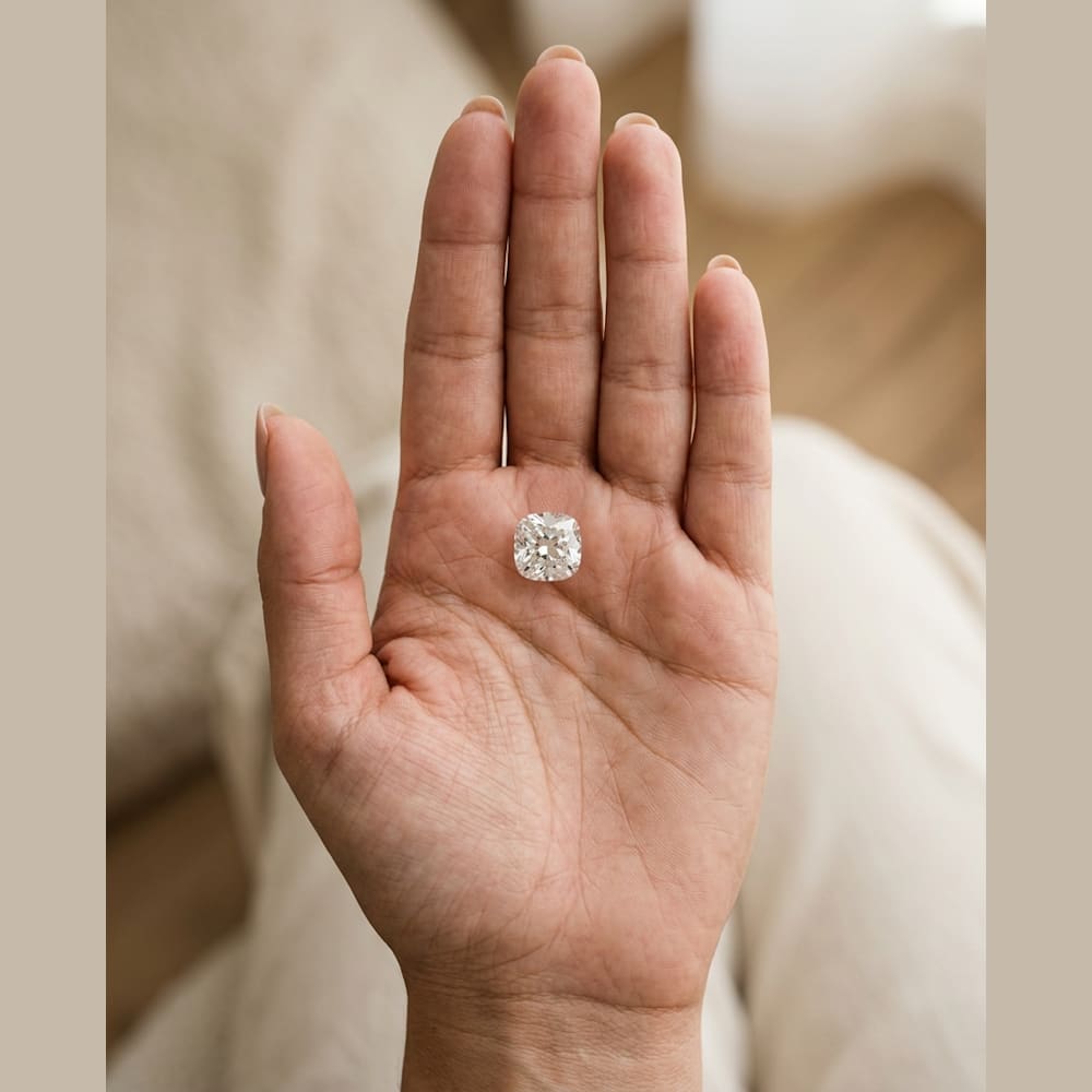 1-3/4 Carat Cushion Lab Grown Diamond, true-scale on open palm