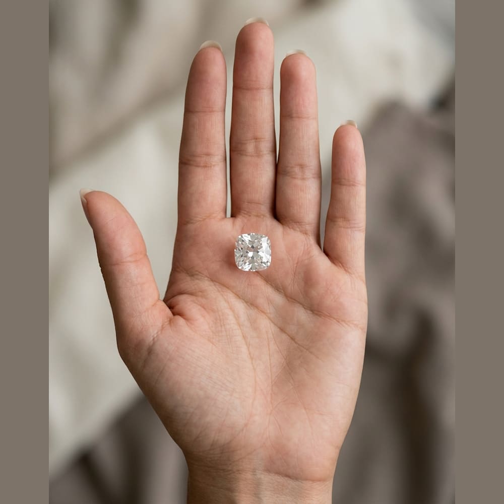2 Carat Cushion Lab Grown Diamond, true-scale on open palm