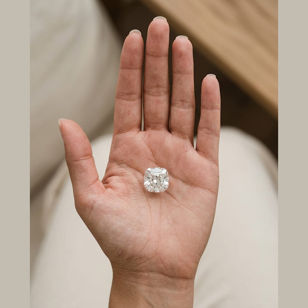 3 Carat Cushion Lab Grown Diamond, true-scale on open palm