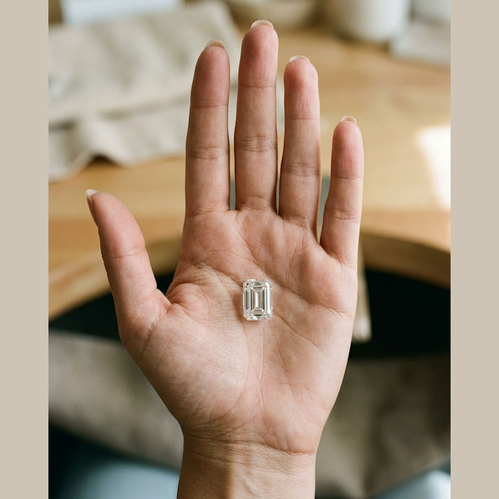 2 Carat Emerald Lab Grown Diamond — true-scale on open palm