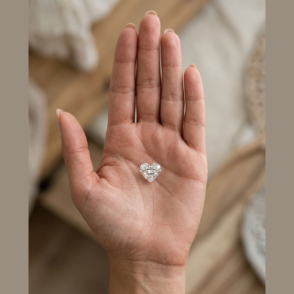 1 Carat Heart Lab Grown Diamond, true-scale on open palm