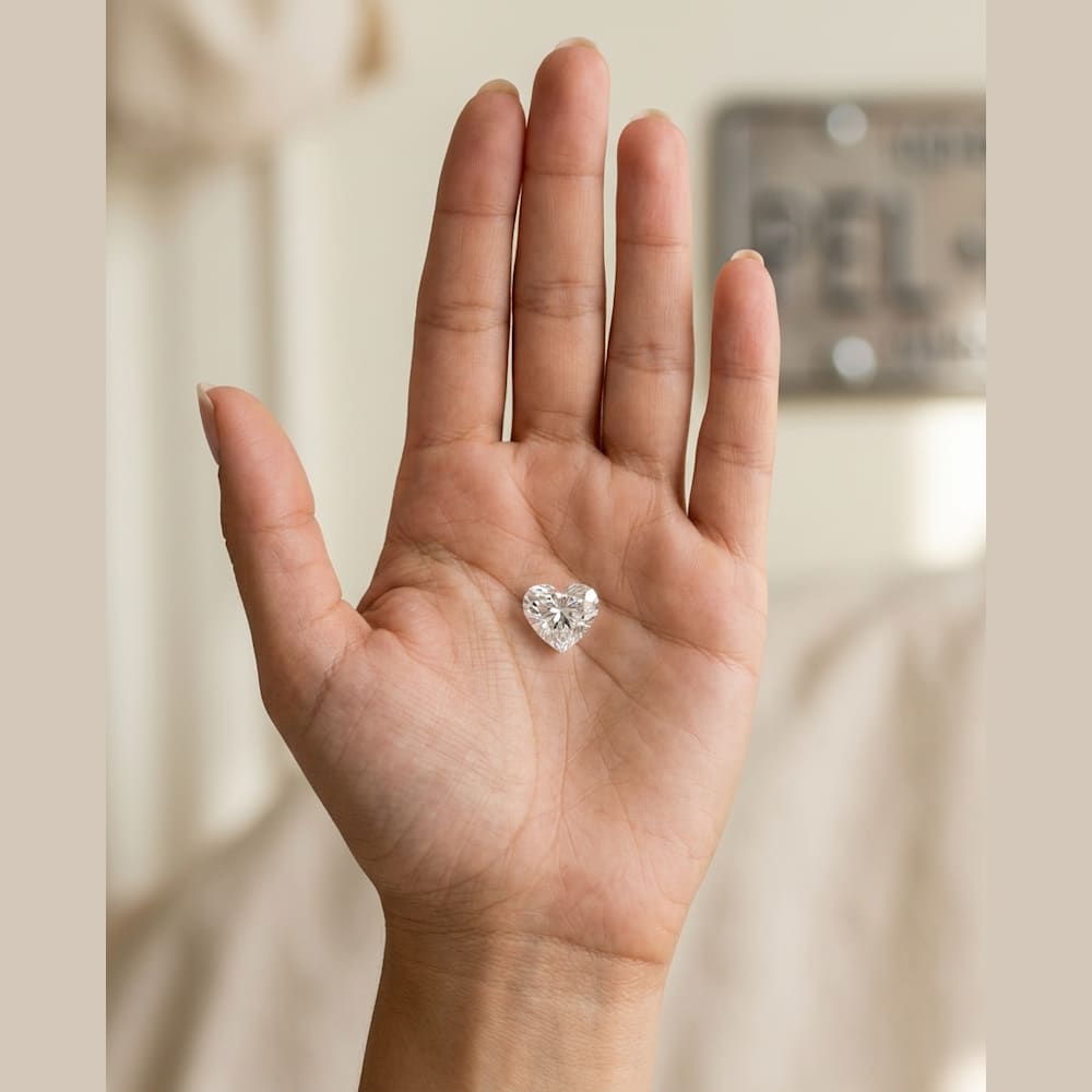 1-3/4 Carat Heart Lab Grown Diamond, true-scale on open palm