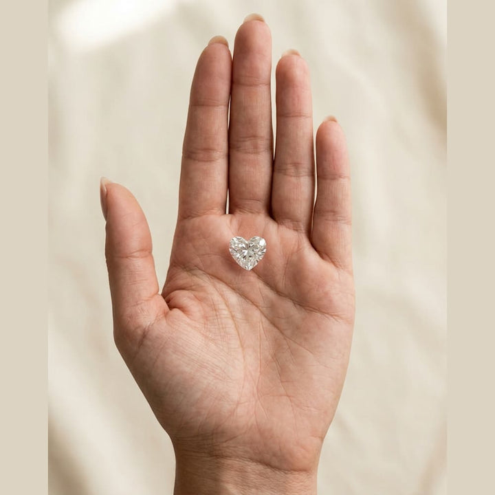 3 Carat Heart Lab Grown Diamond — true-scale on open palm