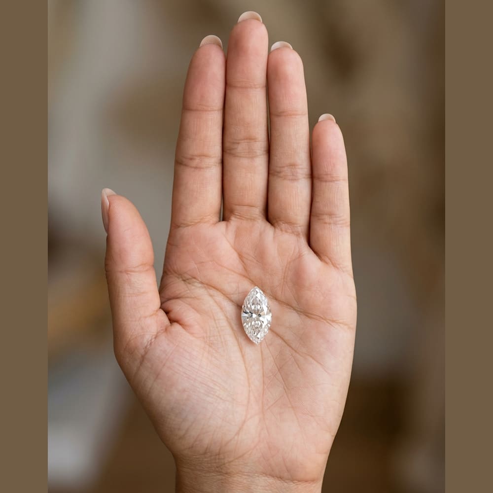1-1/4 Carat Marquise Lab Grown Diamond, true-scale on open palm