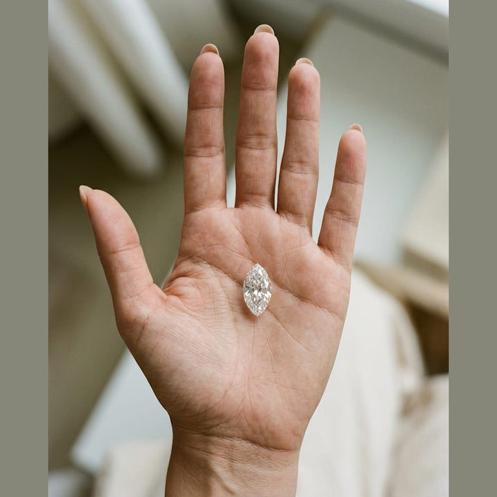 2 Carat Marquise Lab Grown Diamond — true-scale on open palm