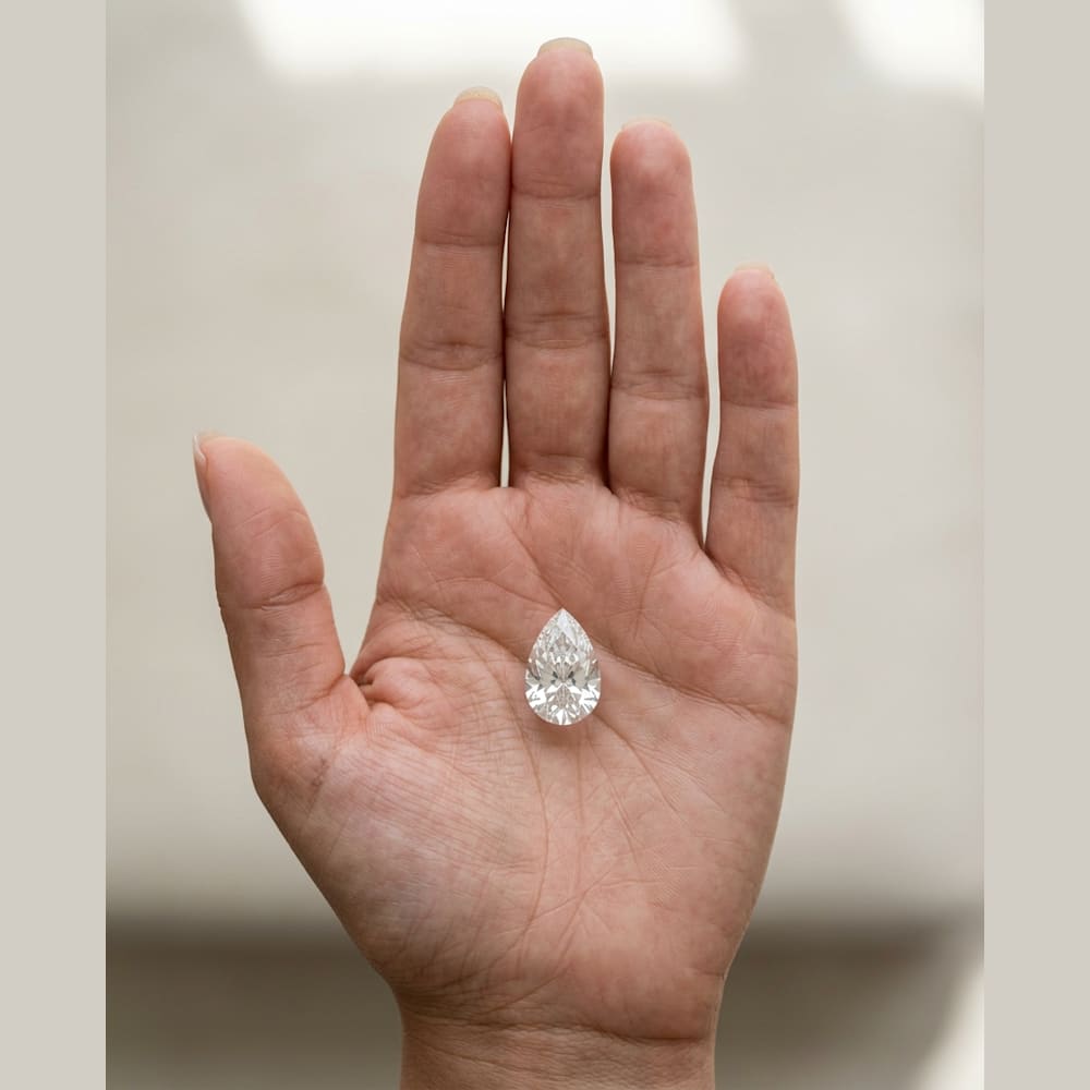 3 Carat Pear Lab Grown Diamond, true-scale on open palm