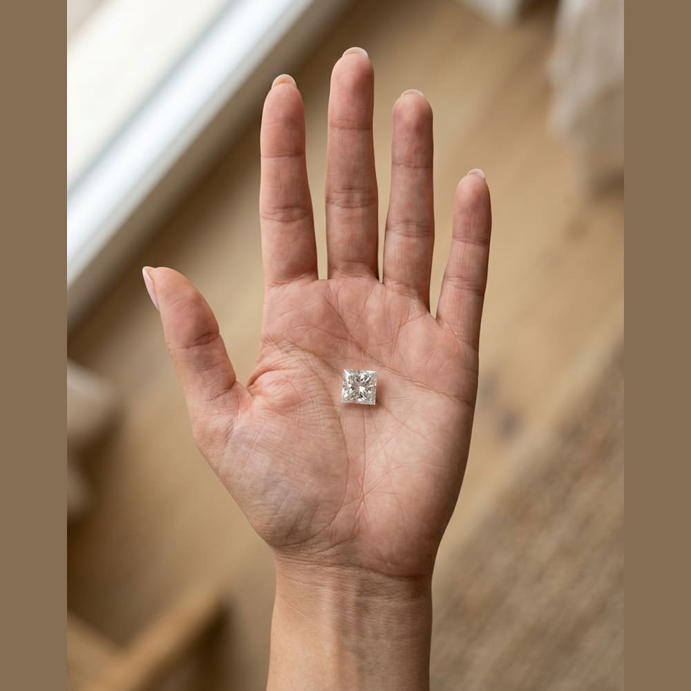1 Carat Princess Lab Grown Diamond, true-scale on open palm