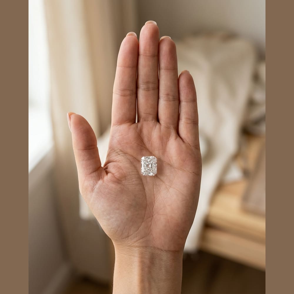 1-1/4 Carat Radiant Lab Grown Diamond, true-scale on open palm