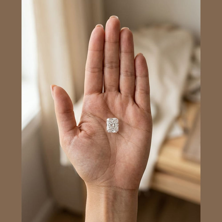 1-1/4 Carat Radiant Lab Grown Diamond — true-scale on open palm