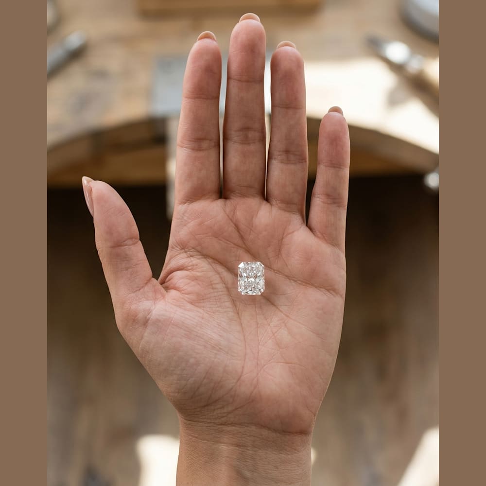 2 Carat Radiant Lab Grown Diamond, true-scale on open palm
