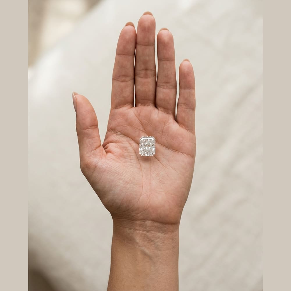 2-1/2 Carat Radiant Lab Grown Diamond, true-scale on open palm