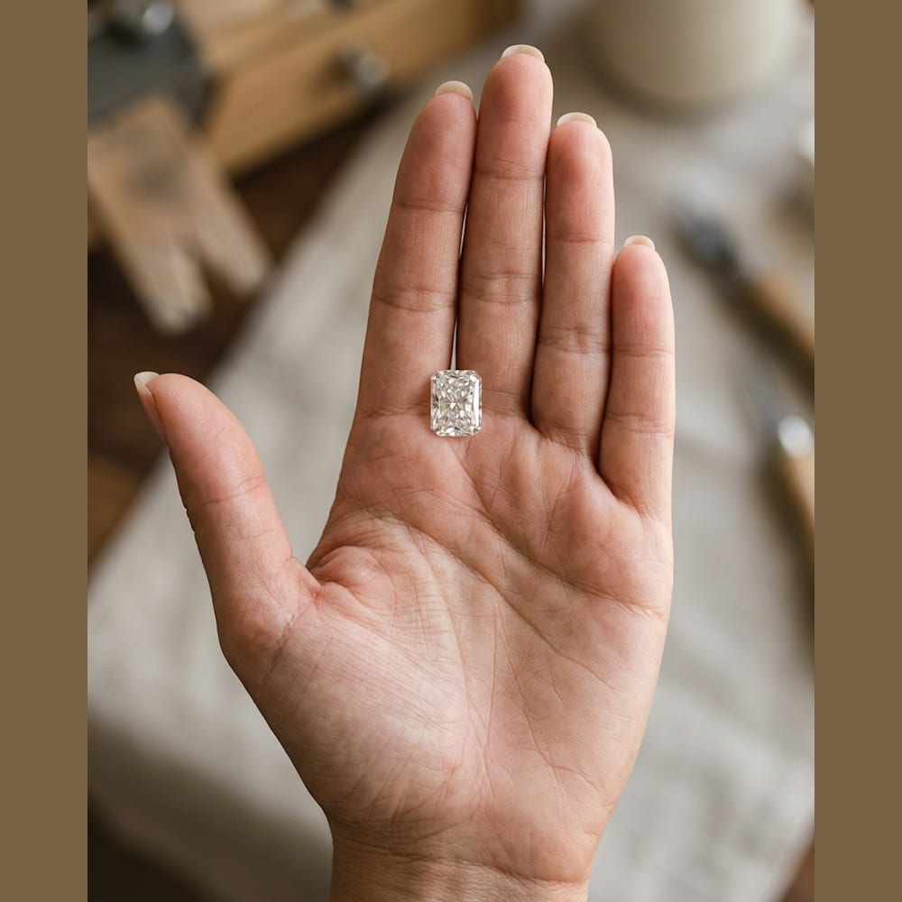 3 Carat Radiant Lab Grown Diamond, true-scale on open palm