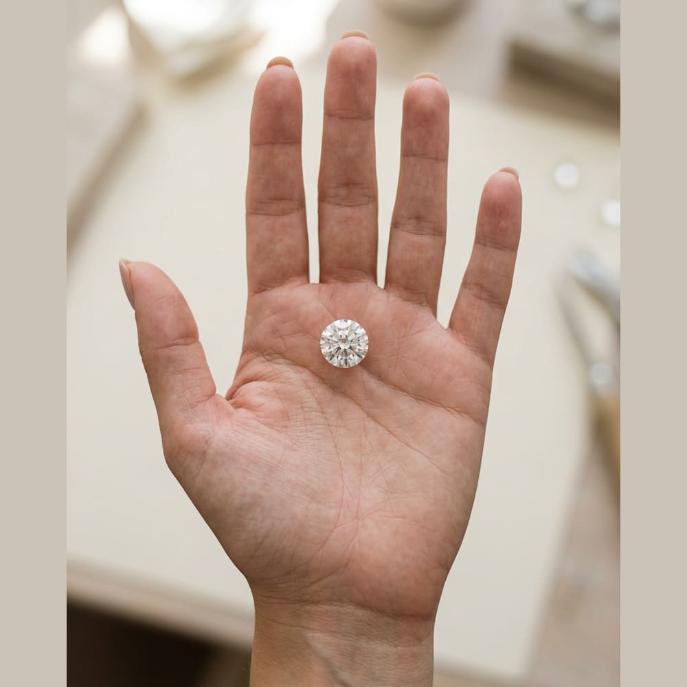 3 Carat Round Lab Grown Diamond, true-scale on open palm