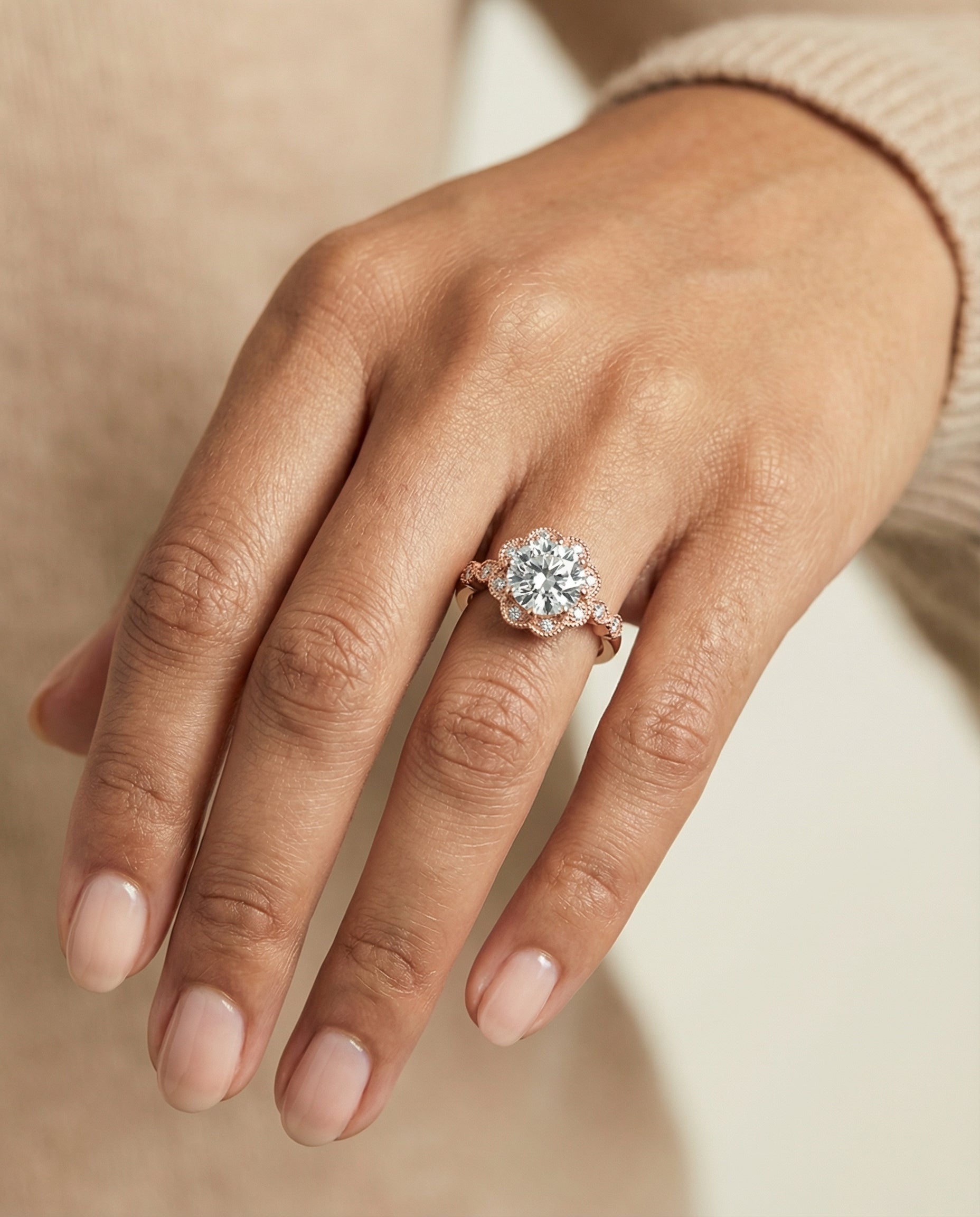 The Linda setting for round diamonds, made to order in 14K Rose Gold | RockHer