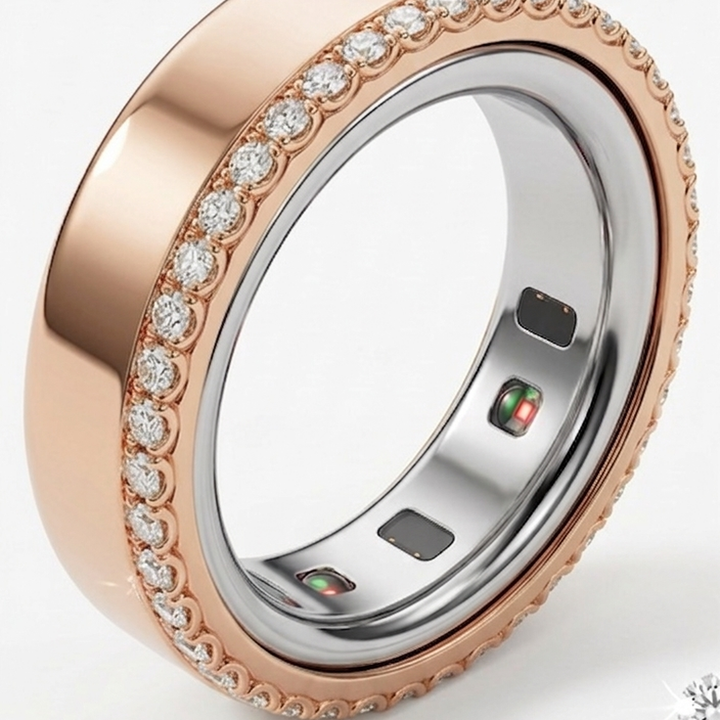 Scalloped Pavé Natural Diamond Cover for Oura Ring, in 14K Rose Gold | RockHer
