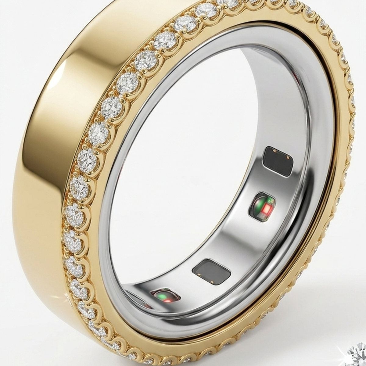 Natural Diamond Oura Ring Cover | Scalloped Pavé 14K Yellow | RockHer