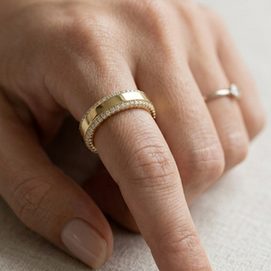 Scalloped Pavé Natural Diamond Cover for Oura Ring, in 14K Yellow Gold – lifestyle shot | RockHer