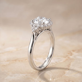 The Kai Scroll Gallery Halo Round Engagement Ring Setting in 18K White Gold