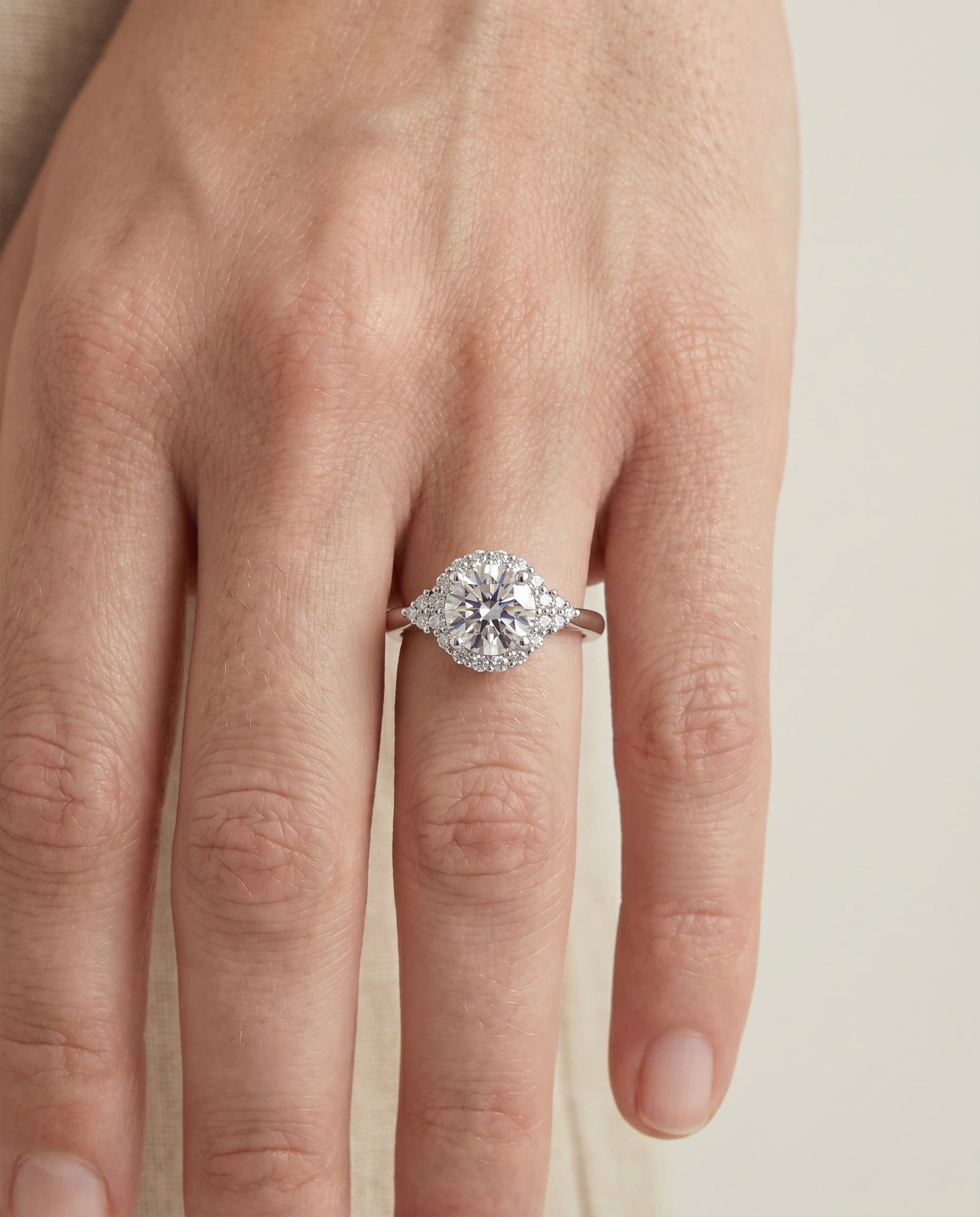The Kai engagement ring setting in Platinum, scroll gallery halo design | RockHer