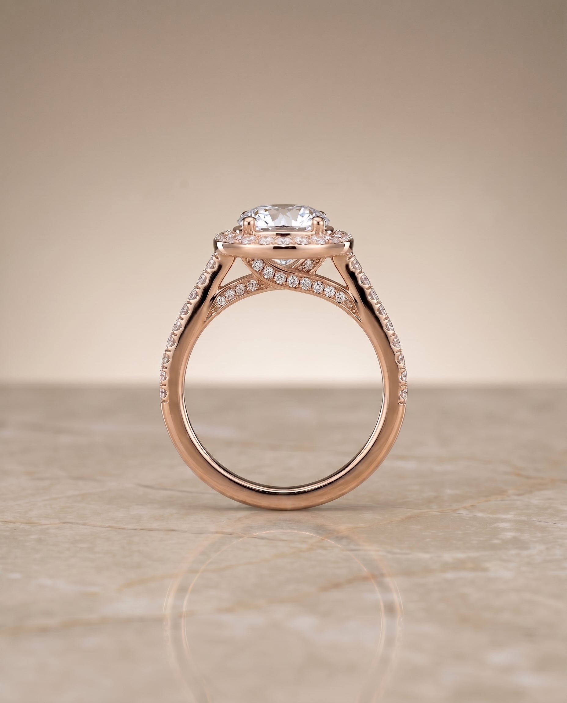 The Lucia secret gallery french pavé halo engagement ring setting, shown in 14K Rose Gold | RockHer