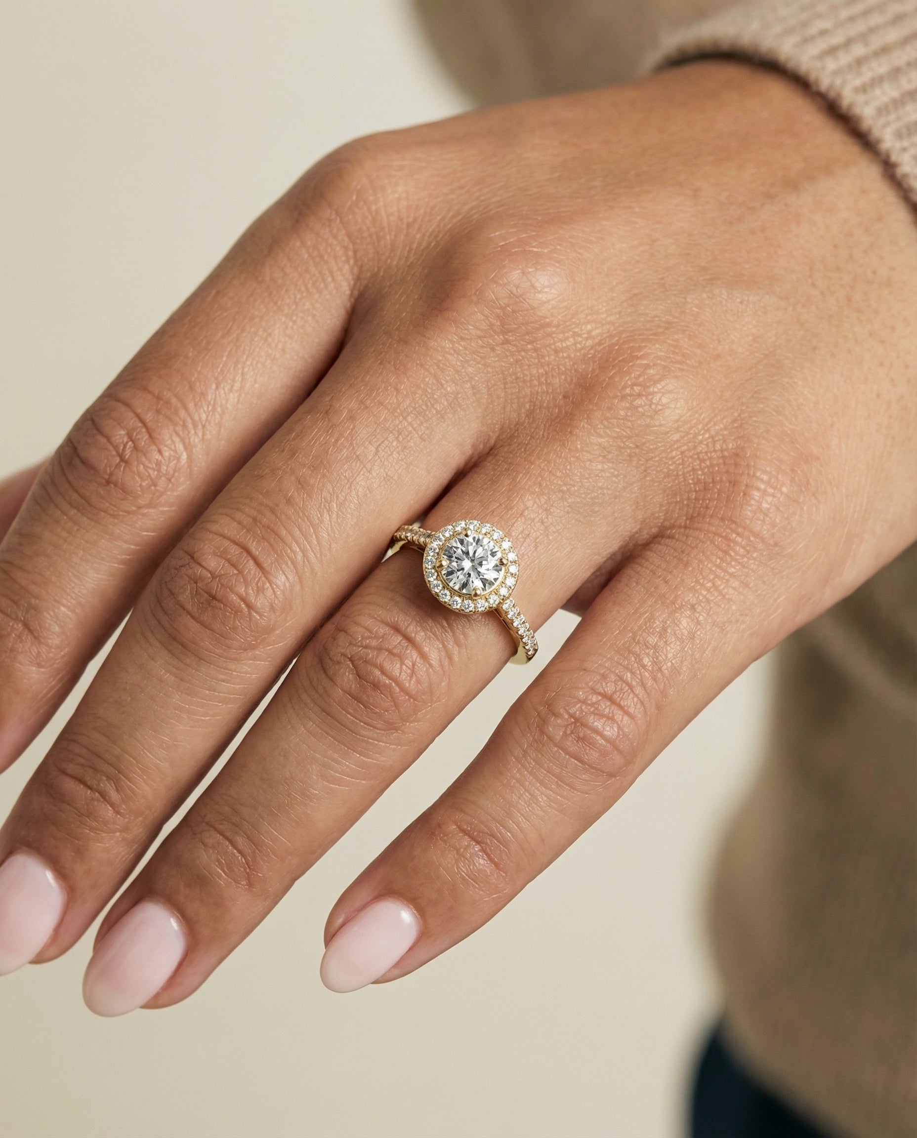 The Lucia secret gallery french pavé halo engagement ring setting, shown in 18K Yellow Gold | RockHer