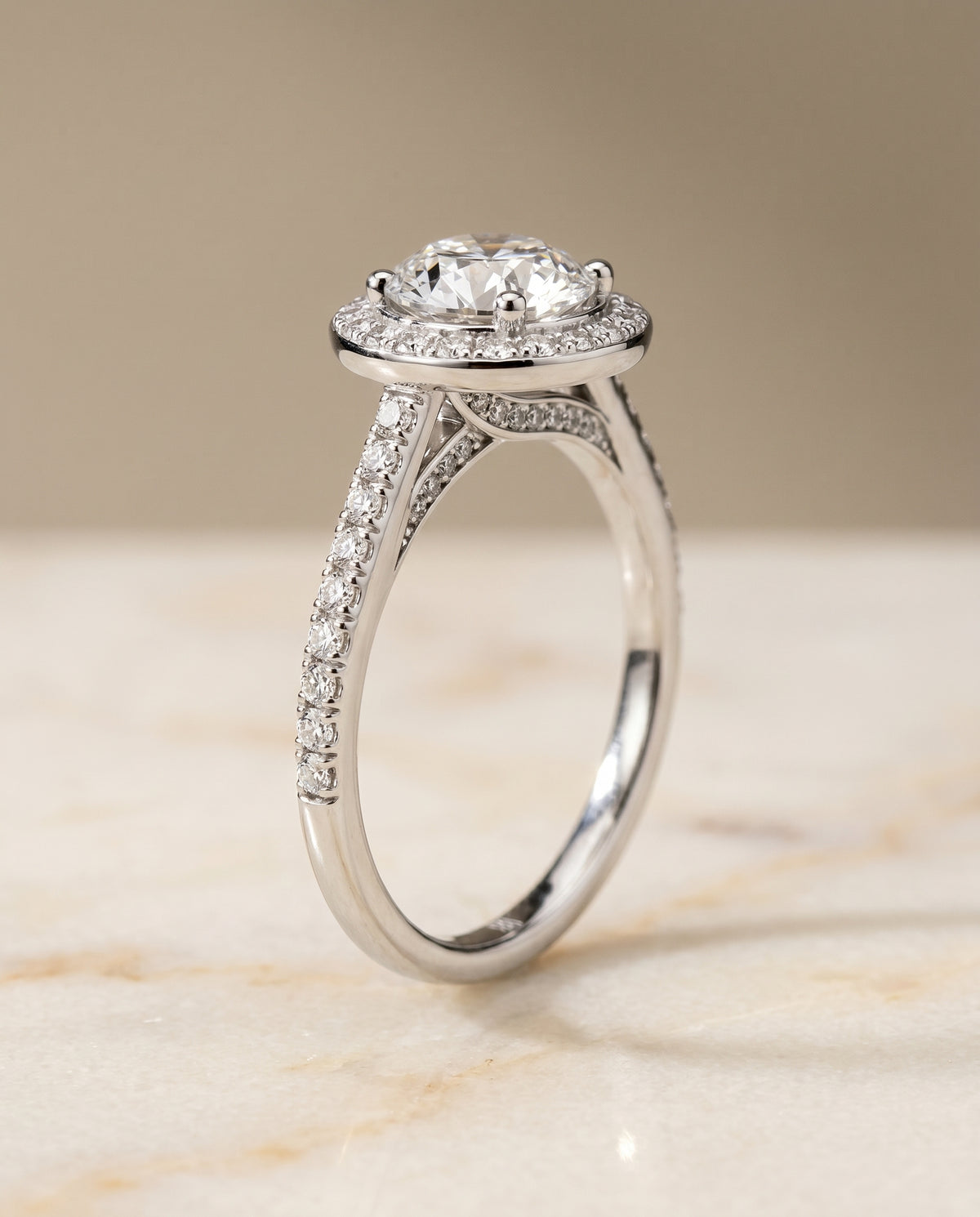 The Lucia round engagement ring setting in 18K White Gold | RockHer