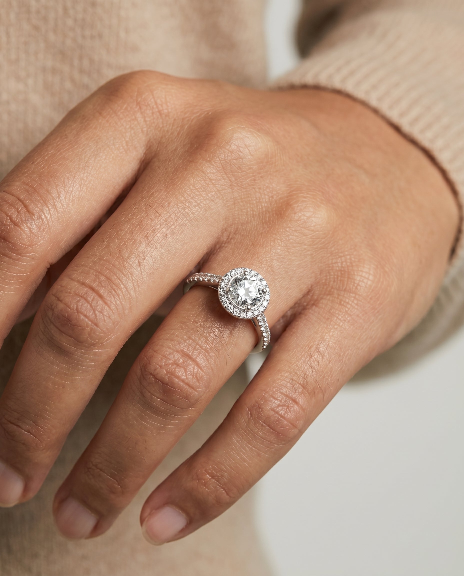 The Lucia engagement ring setting in 18K White Gold, secret gallery french pavé halo design | RockHer