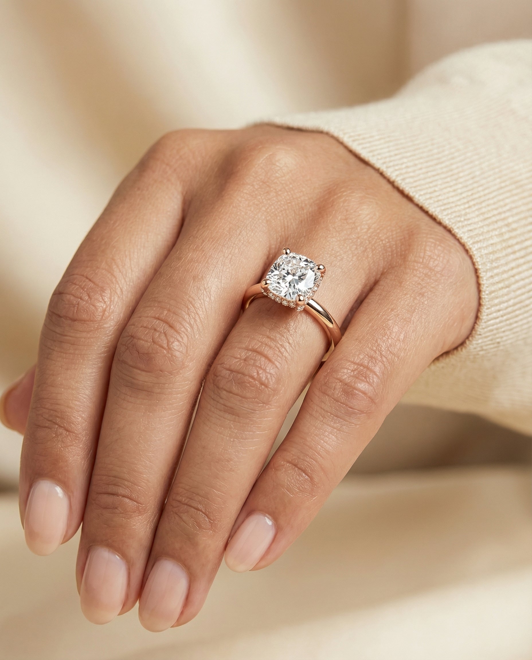 The Lana setting for cushion diamonds, made to order in 14K Rose Gold | RockHer