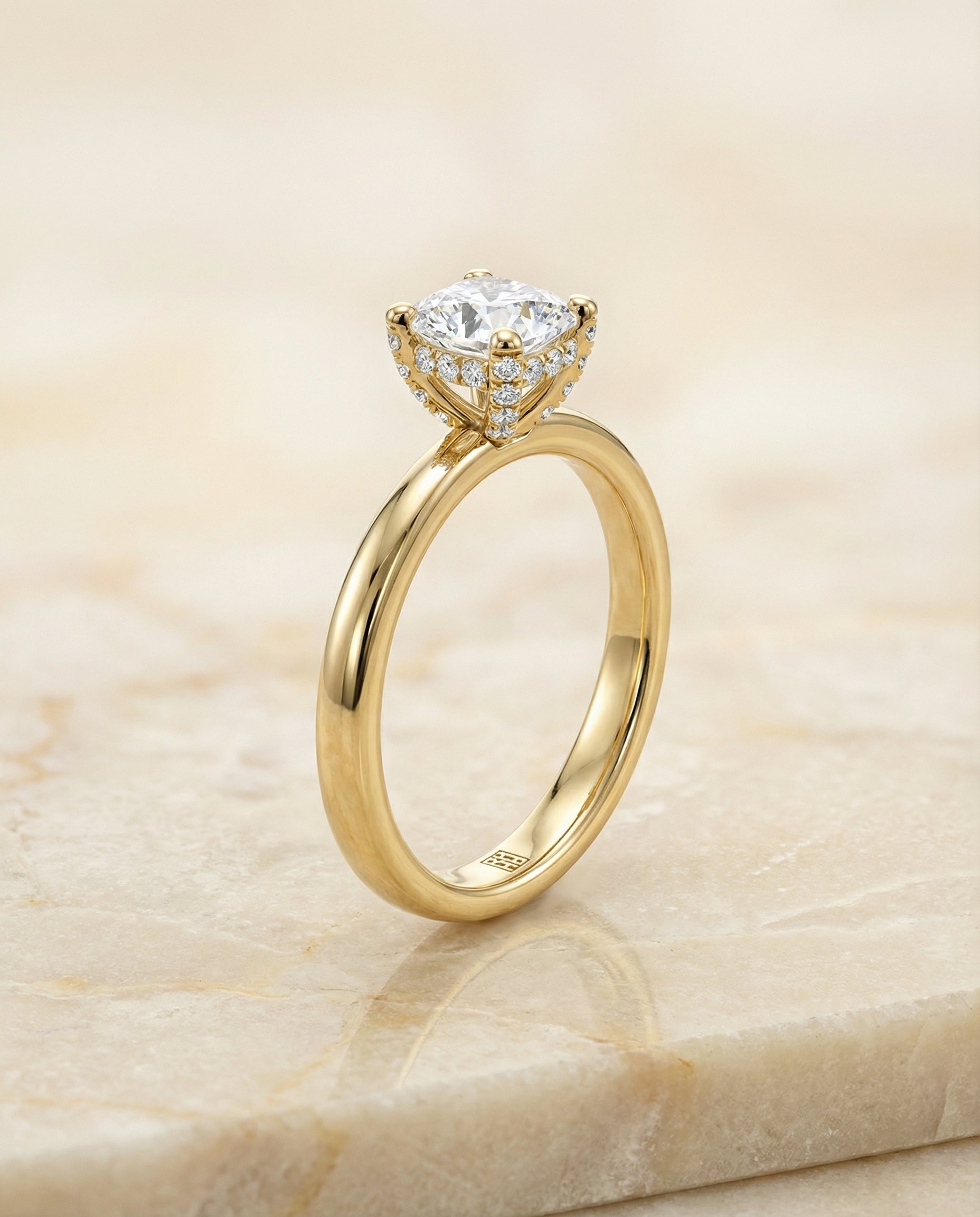 Select Secret Halo Adorned Prong Solitaire Cut styling on The Lana cushion engagement ring setting | RockHer