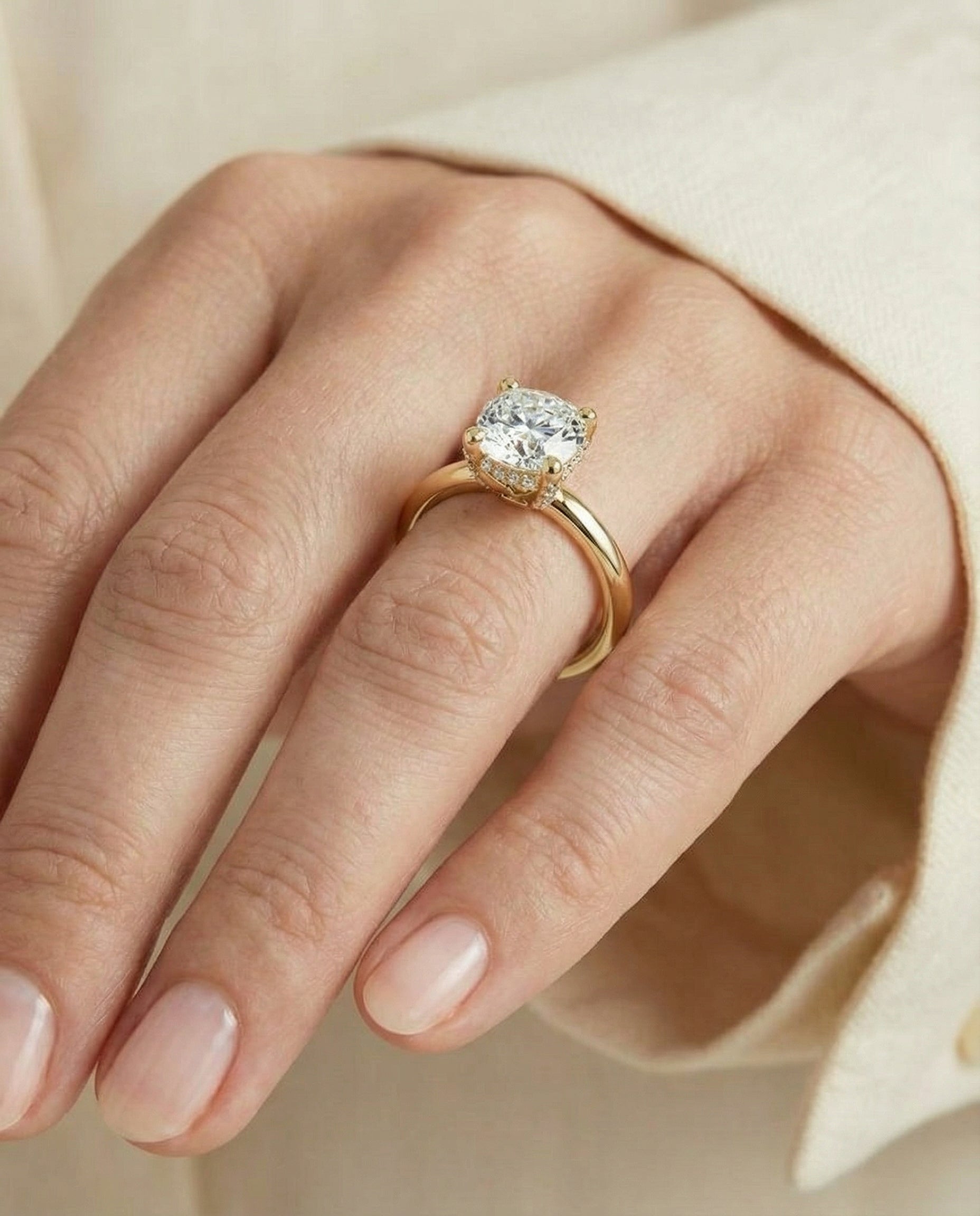The Lana setting for cushion diamonds, made to order in 18K Yellow Gold | RockHer