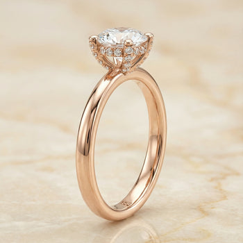 The Lana Secret Halo Adorned Prong Solitaire Round Engagement Ring Setting in 14K Rose Gold