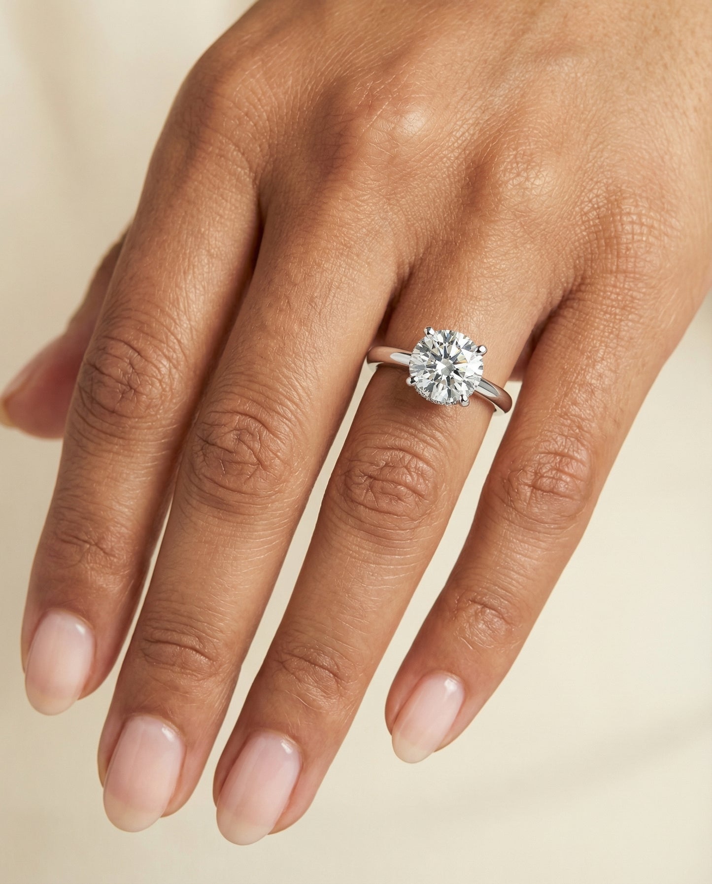 Secret Halo Adorned Prong Solitaire Engagement Ring Setting in 14K White Gold